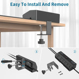 Desk Clamp Power Strip with 40W USB-C Fast Charging & 6 Outlets – Surge Protected Desktop Mount Extension Hub Black