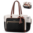 LOVEVOOK Teacher Tote Bag for Women – Quilted Work Laptop Tote with Large Cup Holder, Multi-Pockets & Luggage Sleeve (Black/Beige/Brown)