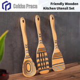 3-Piece Pinewood Fiber Wooden Spoon Set – Heat Resistant, Non-Stick Safe (Natural & Slate)