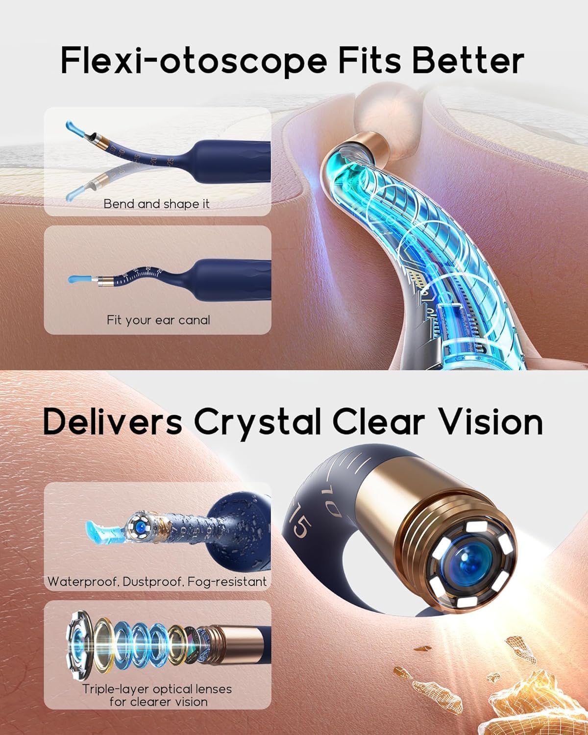 Bebird Smart Visual Ear Cleaner with HD Camera & Precision Tweezers – Wireless Ear Wax Removal Kit with LED Otoscope & Silicone Safety Tips (Blue)