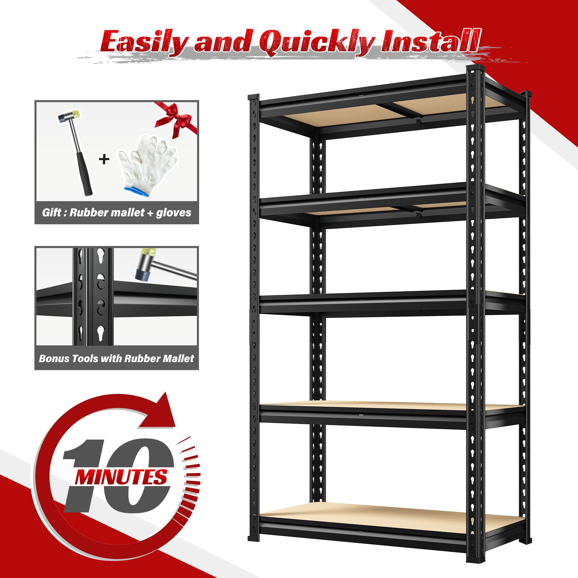 REIBII Heavy Duty 5-Tier Metal Storage Shelves Set of 2 – 2000 lbs Adjustable Garage & Pantry Shelving System