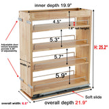 DINDON Solid Wood Pull-Out Spice Rack Cabinet Organizer – Slim Slide-Out Storage Shelf for Kitchen & Pantry (Natural Wood)