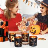 Black & Gold Halloween Candle Holders – 4PCS Laser-Engraved Glass Votive Set with Witches & Pumpkins