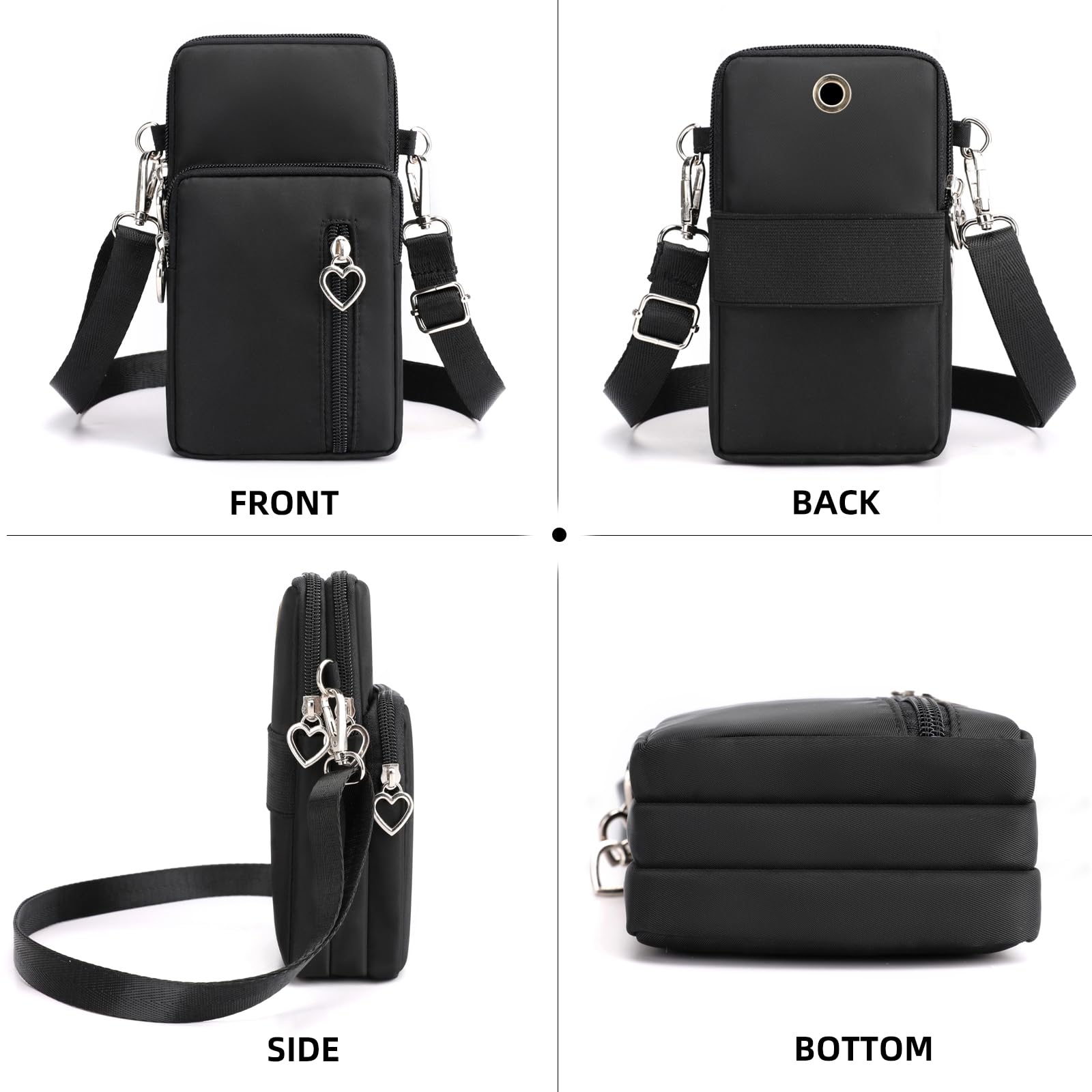 JANKS Small Nylon Crossbody Phone Bag for Women – Lightweight Mini Cell Phone Purse with Adjustable Strap (Black)