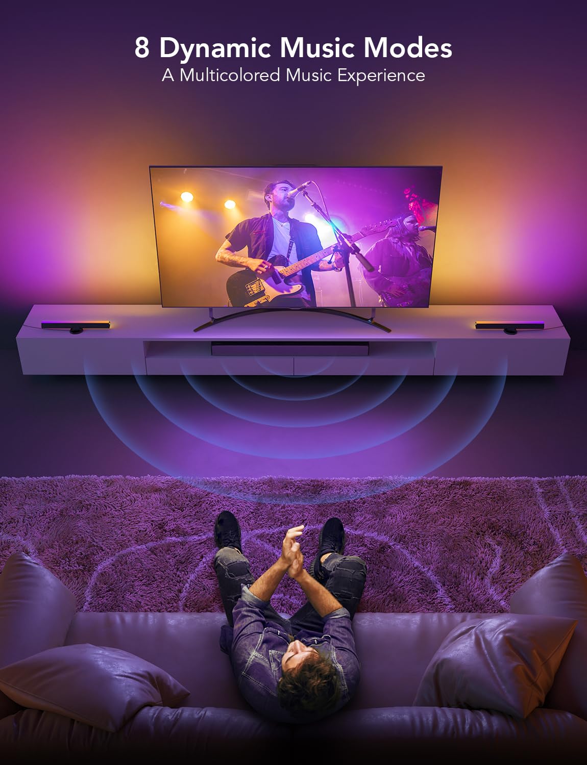 RGBIC TV Light Bars for 45–70 Inch TVs with Music Sync, Alexa Voice Control & Adjustable Mount – Black