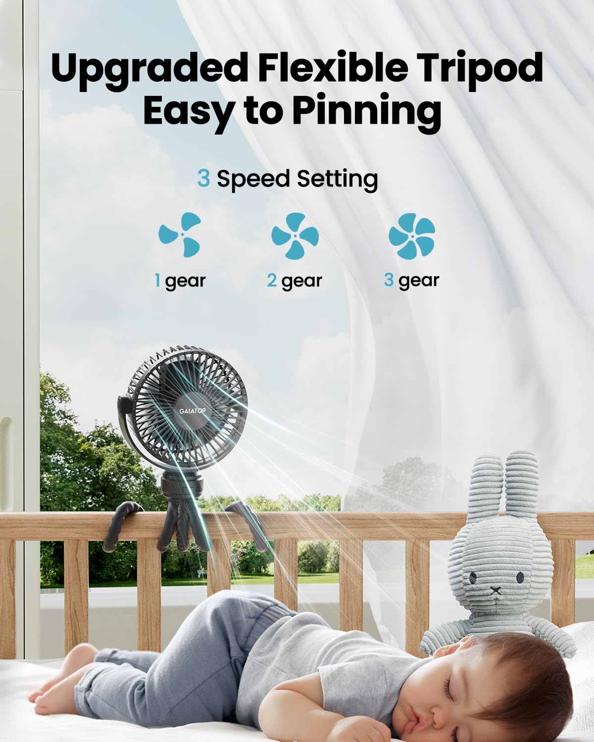USB Rechargeable Stroller Fan for Baby – Portable Clip Fan with Flexible Tripod & Quiet Cooling