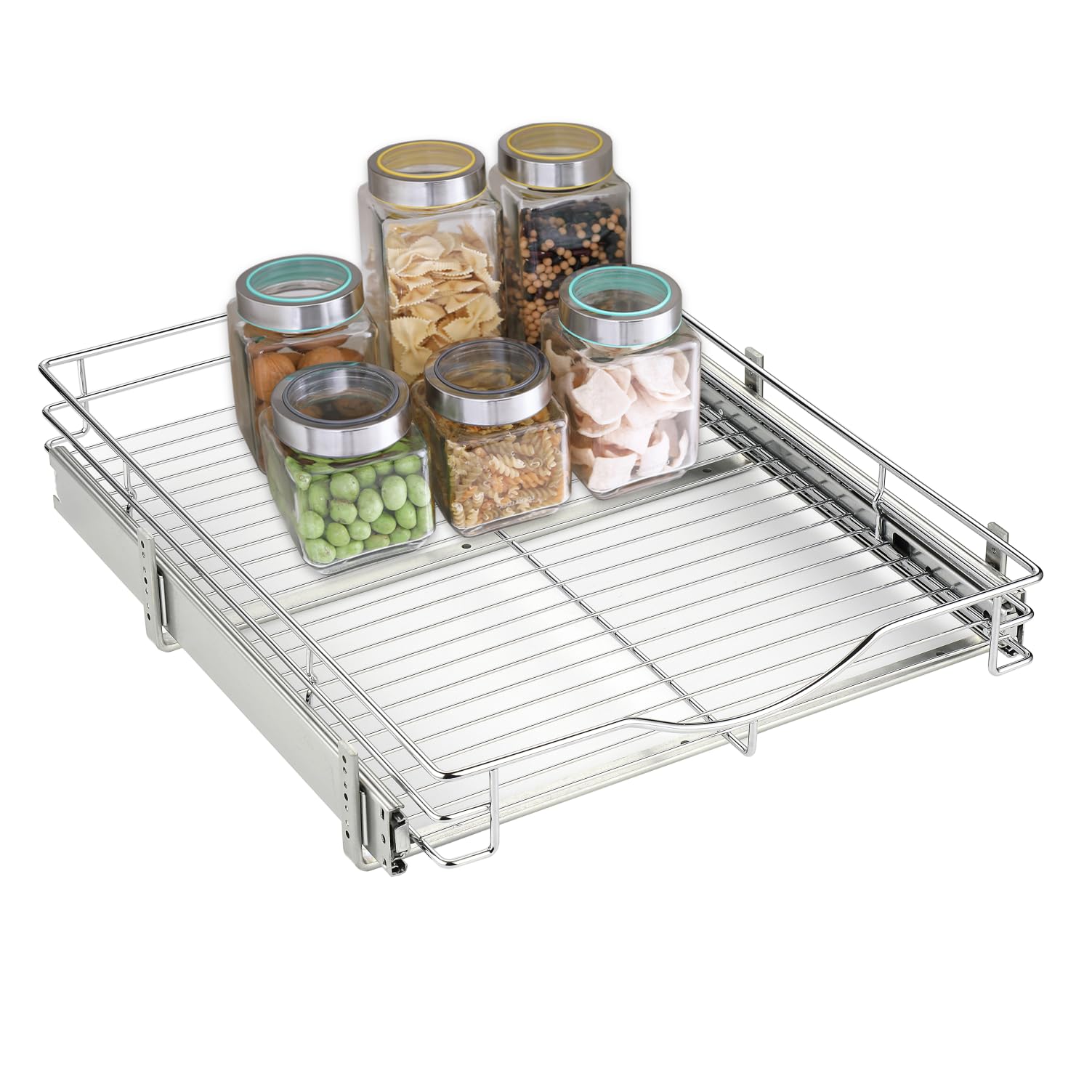 DINDON Slim Chrome Pull-Out Cabinet Drawer – Compact Single-Tier Slide-Out Organizer for Narrow Kitchen Cabinets