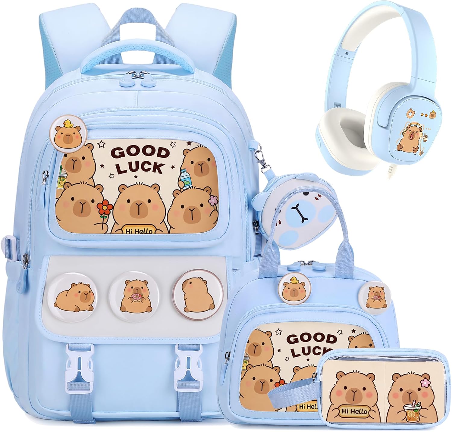 Brown Capybara 30-Piece Backpack and School Set