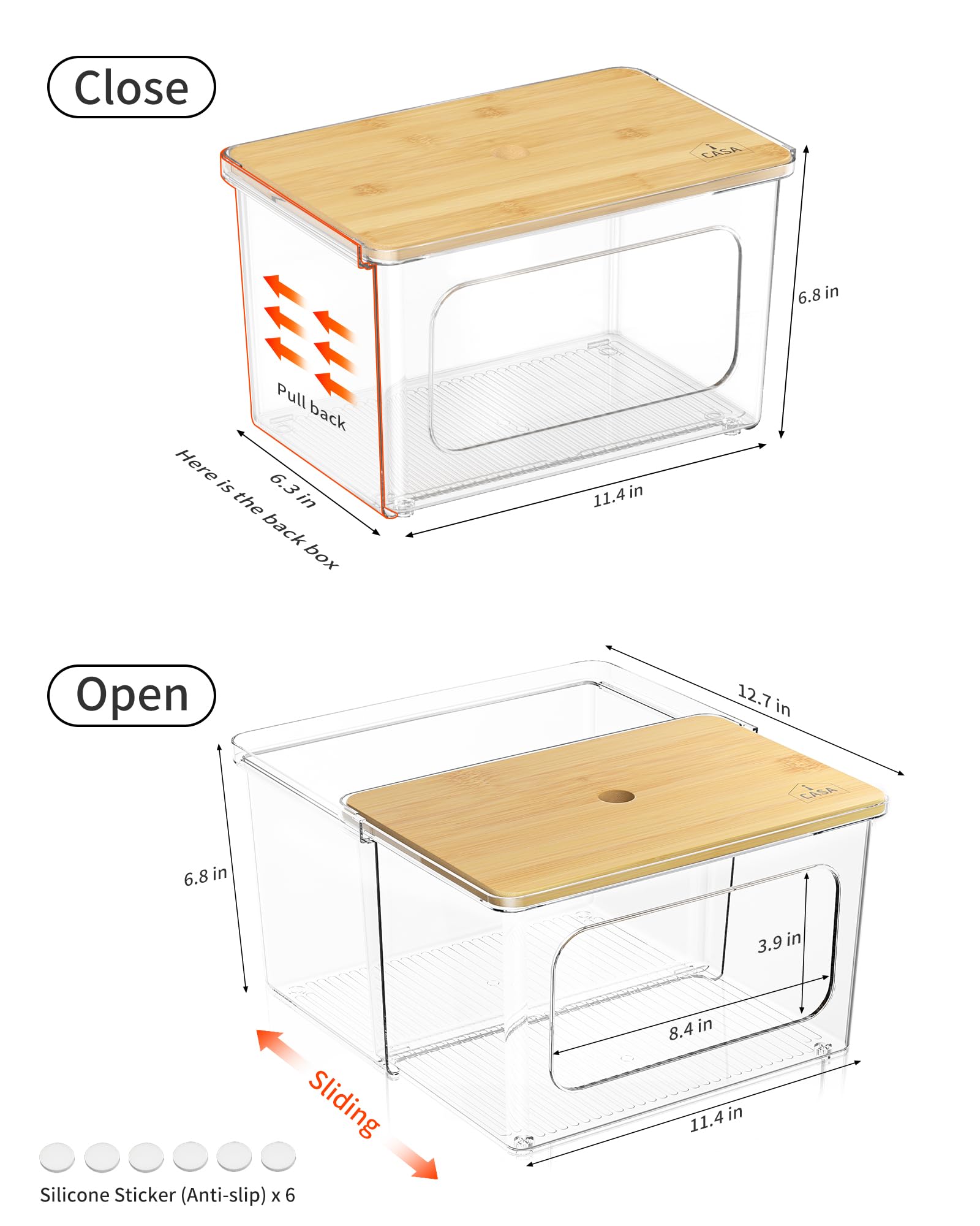 2-in-1 Trash Bag Dispenser & Pull-Out Under-Sink Organizer – Acrylic with Bamboo Lid (Clear)