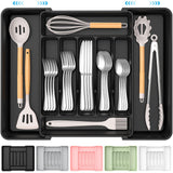 Expandable Silverware Drawer Organizer – Adjustable Cutlery Tray with Deep Compartments (Black)
