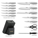 14-Piece Stainless Steel Kitchen Knife Set with Block & Sharpening Rod