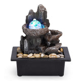 Modern Rock Zen Tabletop Fountain with LED Crystal Ball – Multi-Layer Resin Indoor Water Feature