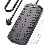SUPERDANNY Heavy Duty Surge Protector Power Strip with 18 AC Outlets, 4 USB Ports & Flat Plug Wall Mount Extension Cord