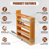 Solid Wood 4-Tier Pull-Out Spice Rack – Slim Soft-Close Cabinet Organizer for Narrow Pantry Spaces
