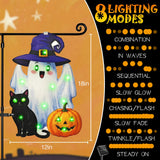 Solar Lighted Halloween Garden Flag – 12x18" Double-Sided Ghost Design in Green with 8 LED Lighting Modes
