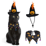 Halloween Hat & Collar Suit for Cats and Small Dogs – Pumpkin & Spider Pattern with Jingle Bells