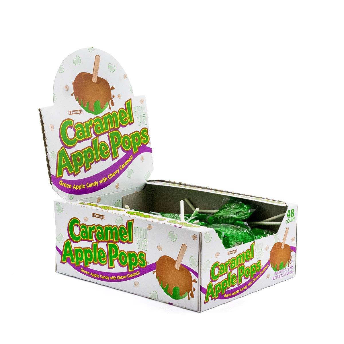 Tootsie Roll Caramel Apple Pops – Original Version (Box of 48) – Green Apple Lollipops Coated in Rich Caramel
