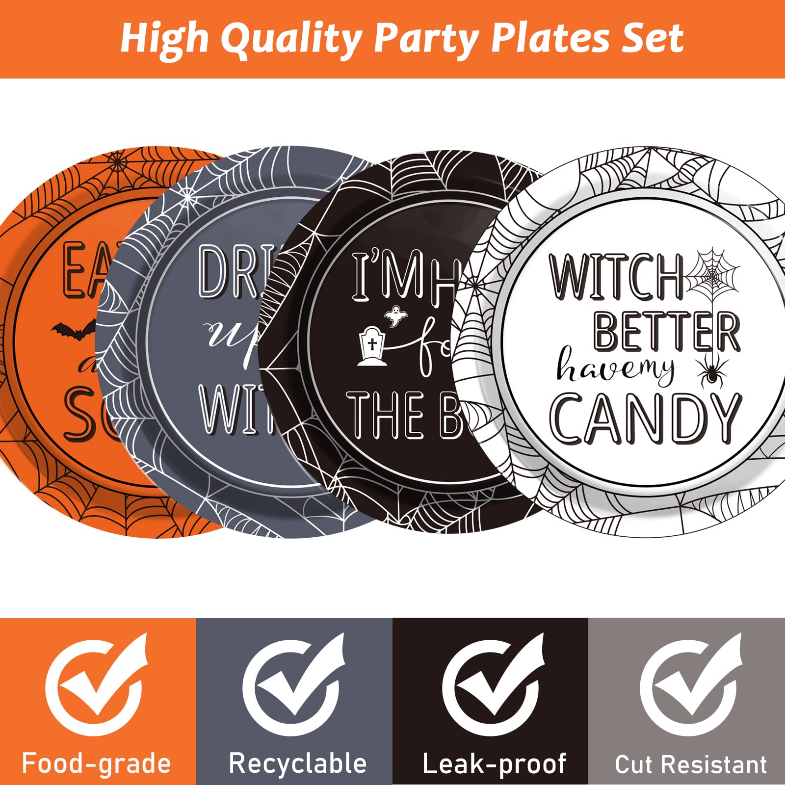 Halloween Dessert Plates – 48 Pcs 7-Inch Assorted Paper Plates for Spooky Party Snacks & Appetizers