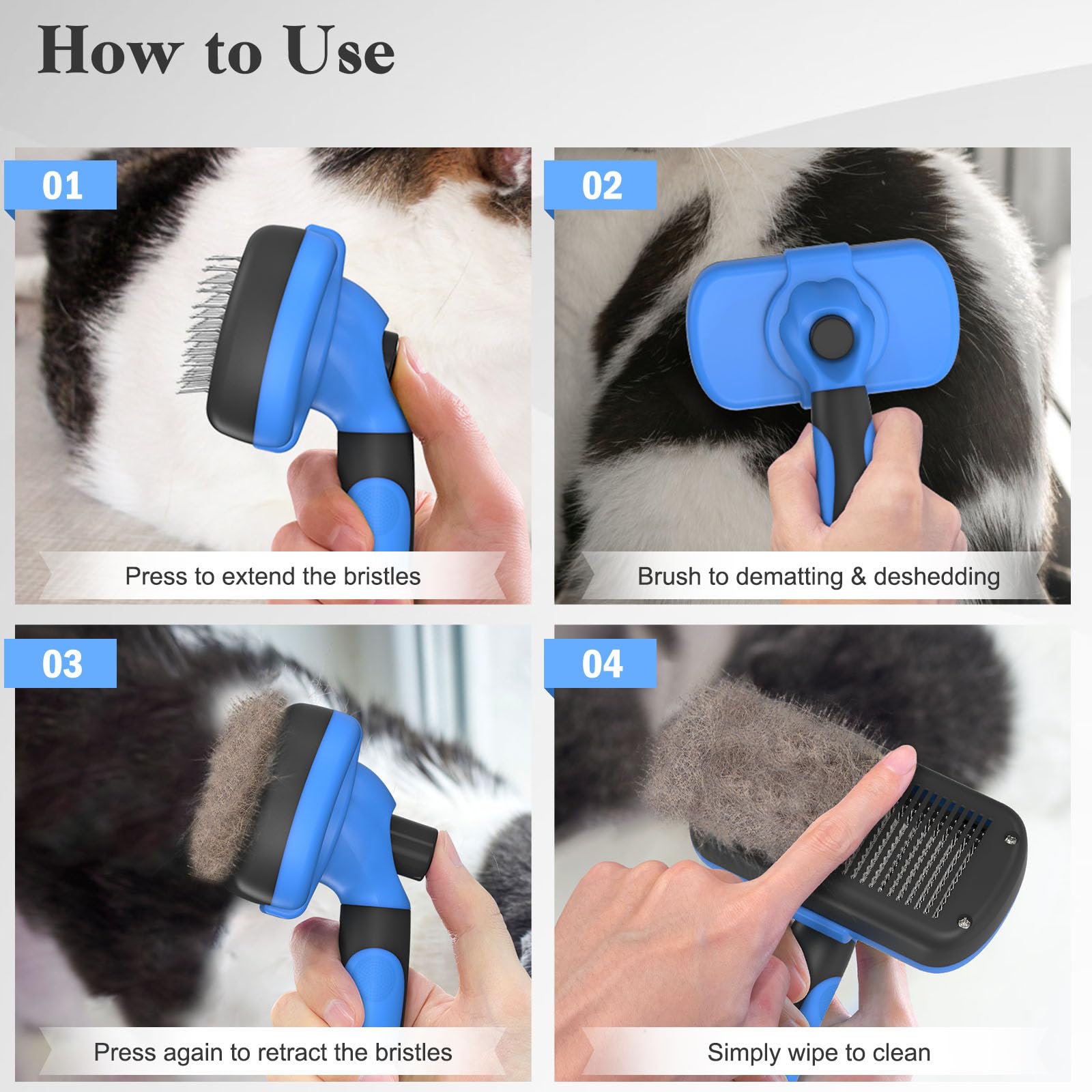 Swihauk Self-Cleaning Slicker Brush for Dogs & Cats – Gentle Deshedding Grooming Tool (Blue)