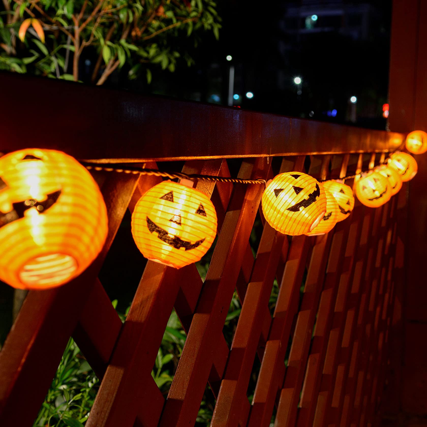 Fabric Halloween Pumpkin Lantern String Lights – 9.8FT Plug-In Jack-O’-Lantern Lights with Warm White Glow, UL Certified & Waterproof (10 Lanterns)
