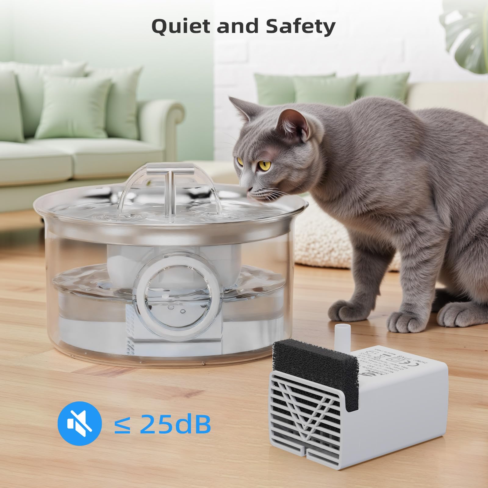 Universal Ultra-Quiet Replacement Pump for Pet Water Fountain – Continuous Flow Motor (White)
