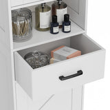 HOMHEDY 67" Tall Bathroom Storage Cabinet – Slim Floor Cabinet with Barn Doors, Drawer & Adjustable Shelves (White)