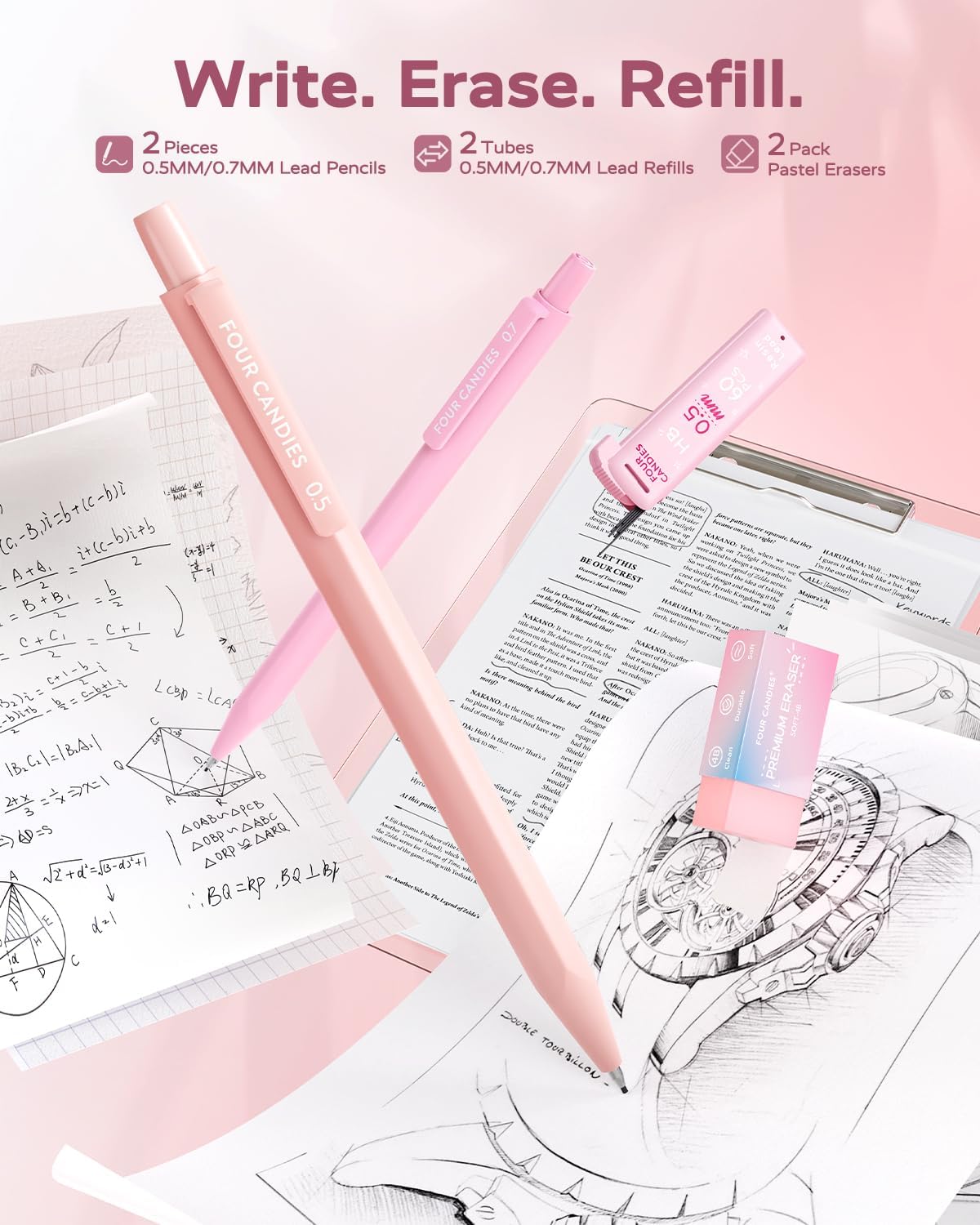 Pink Aesthetic School Supplies Kit with Organizer