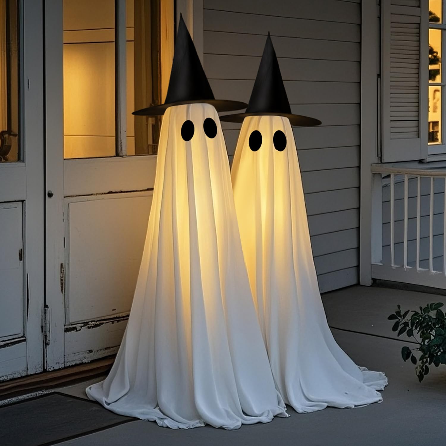 5FT Light-Up Halloween Ghost Decoration – Dual Power (USB/Battery) with 8 Lighting Modes, Remote & Water-Weighted Base (White)