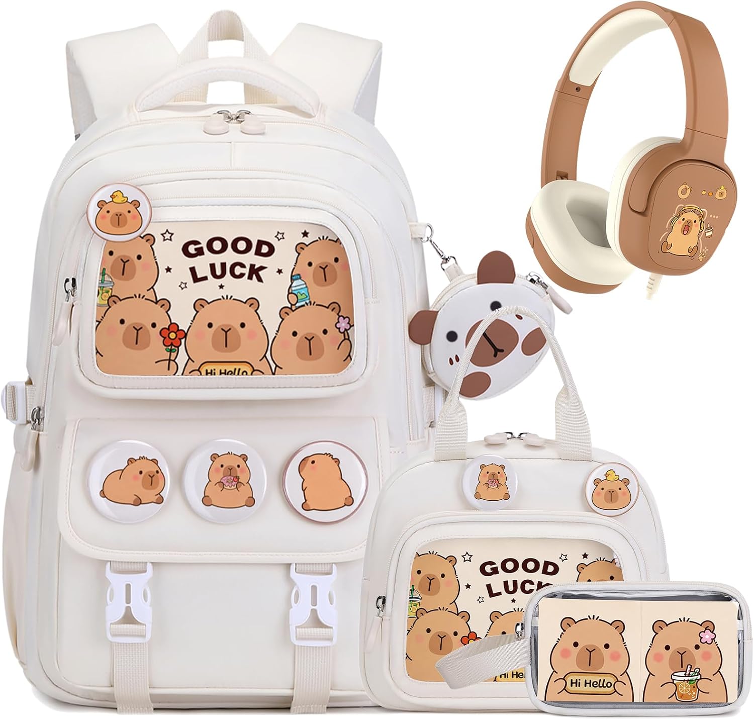Brown Capybara 30-Piece Backpack and School Set