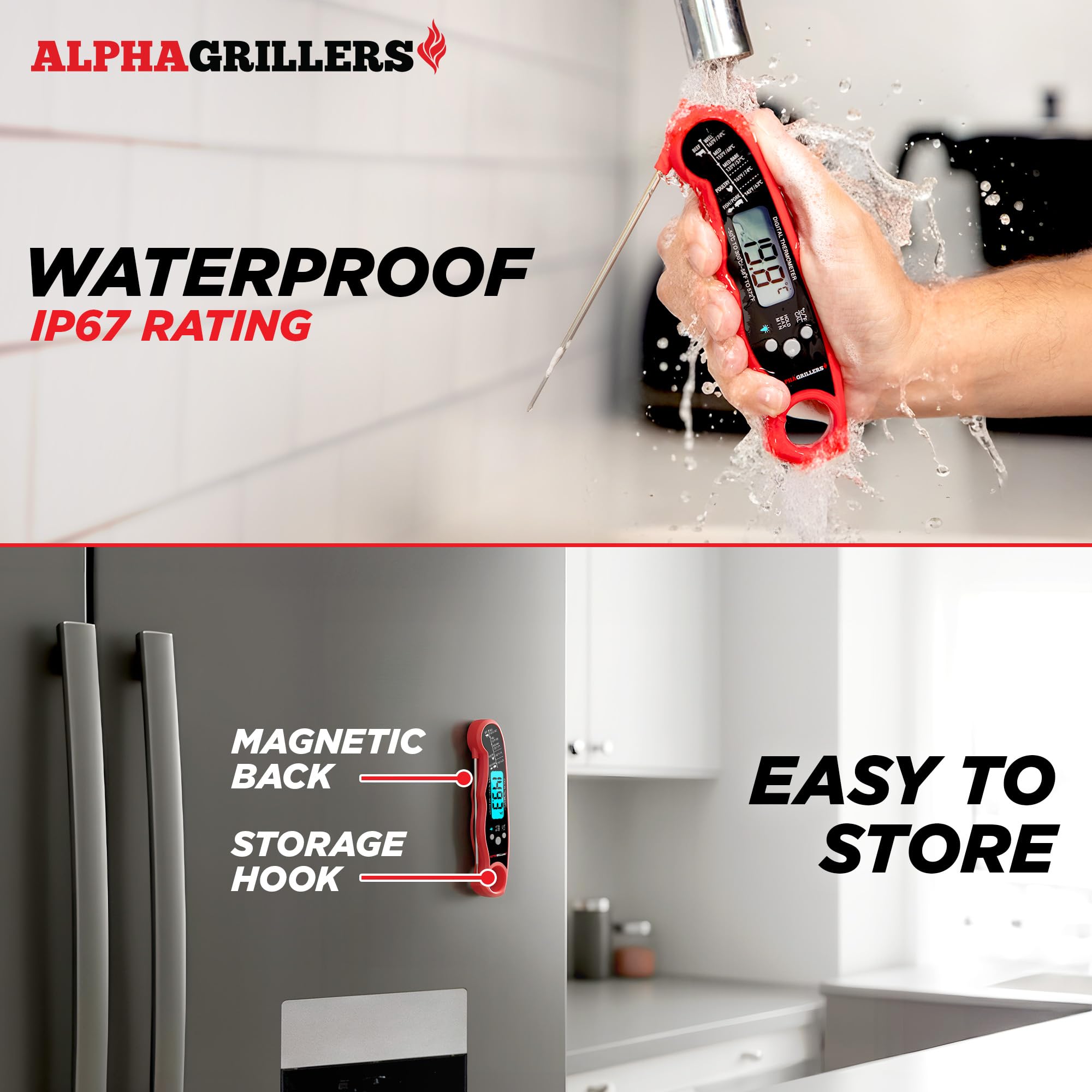 Instant Read Digital Food Thermometer – Waterproof Meat Thermometer with Backlit Display