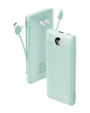 10000mAh Portable Power Bank with Built-in AC Wall Plug & Multi Cables – Ultra Lightweight Fast Charging Travel Battery Green