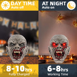Solar-Powered Zombie Head Halloween Decor – Realistic Resin Outdoor Statue with Light-Up Eyes & Mouth