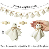 Felt Ghost Garland with Wooden Beads – 2M Handmade White Halloween Banner for Mantle, Fireplace & Wall Décor (White)