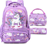 Purple Unicorn School Backpack Set with Lunch Bag