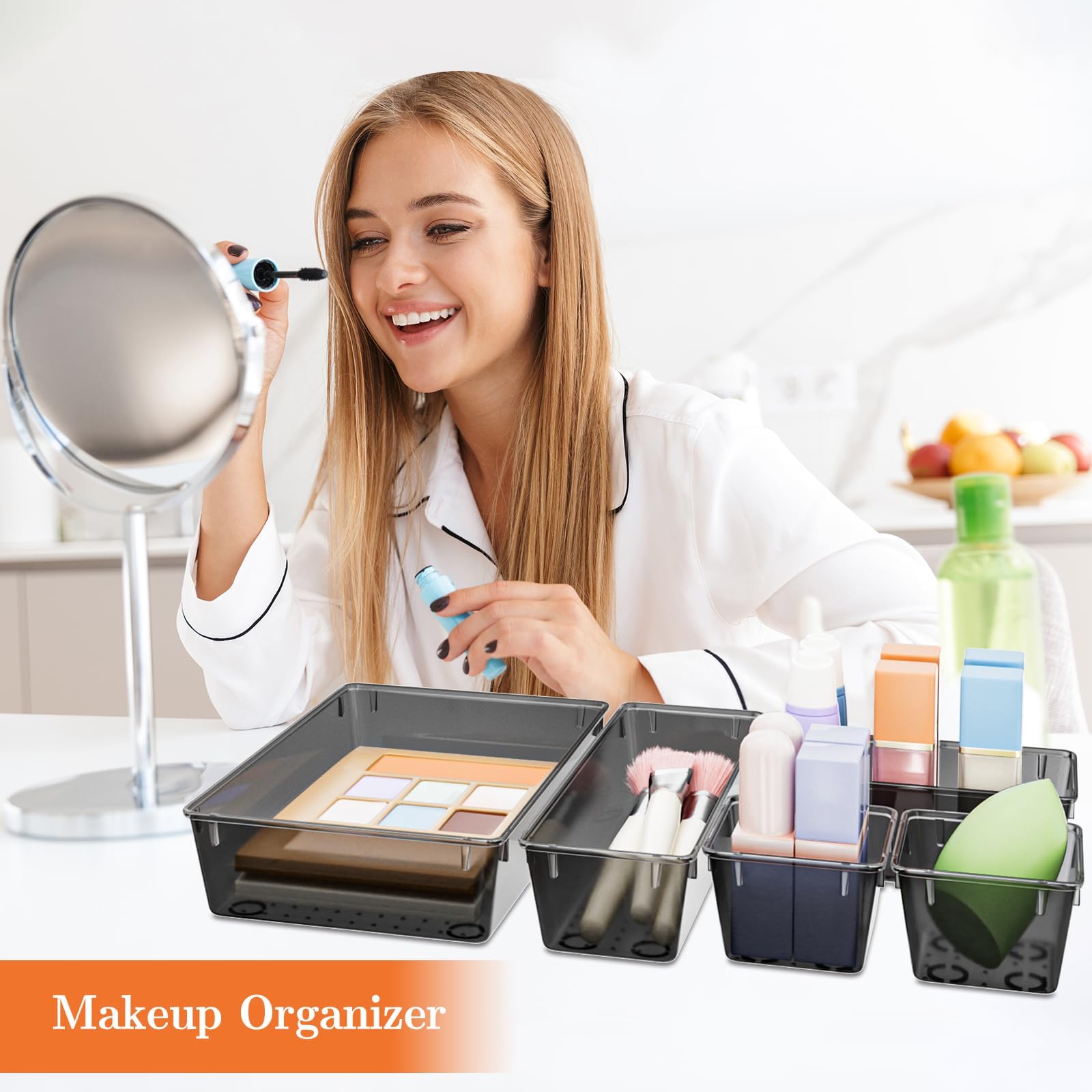Drawer Organizer Set (25-Piece) – Stackable Non-Slip Trays for Makeup, Jewelry & Office Storage