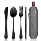 Portable Stainless Steel Travel Utensil Set with Case – Reusable Fork, Spoon, Knife & Chopsticks for Camping, Office & Lunch