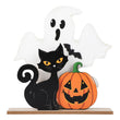 Rustic Wooden Halloween Decor Set – White Ghost, Black Cat & Plaid Pumpkin Tabletop Signs (3-Pack)