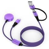 2-in-2 Multi Charging Cable for Samsung Galaxy Watch & Phones – USB-A/USB-C to Watch Magnetic + USB-C Phone Charger (6ft, Purple)