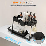 4-Pack Under Sink Organizer Set – 2-Tier Pull-Out Storage with Hooks & Cups (Black)