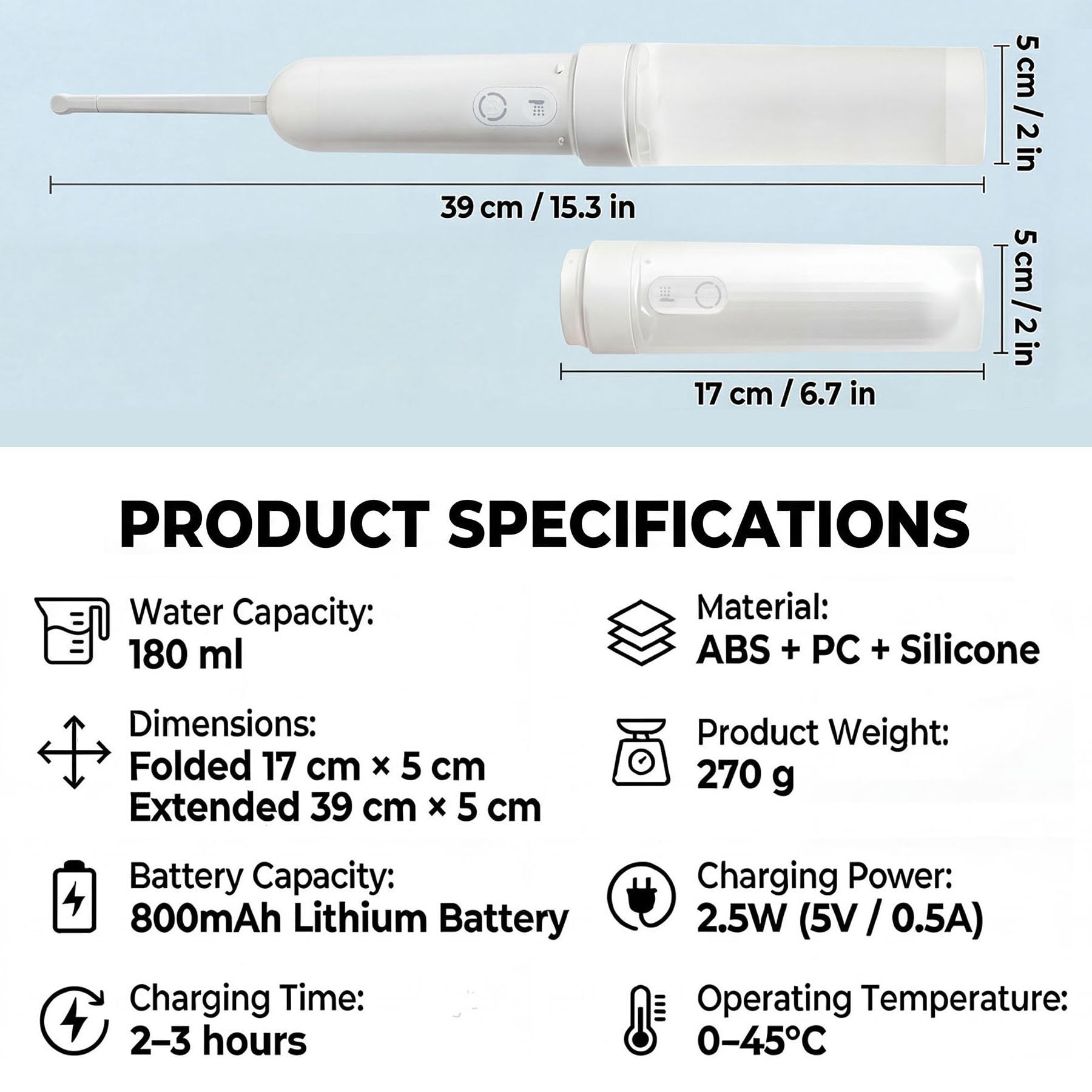 Rechargeable Portable Travel Bidet – Electric Handheld Hygiene Sprayer with Adjustable Nozzle (White)