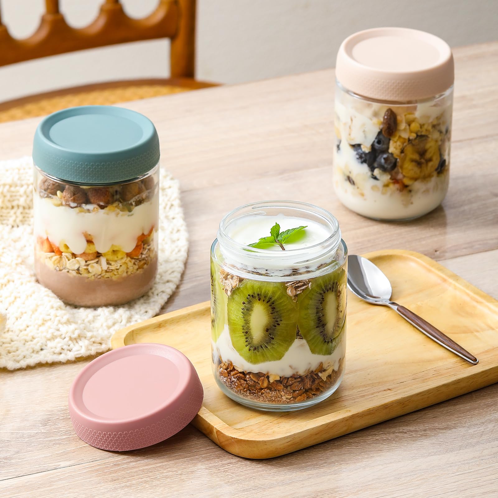 Airtight Glass Food Storage Jars – 16 oz Stackable Leakproof Containers (6-Pack, Multicolor)