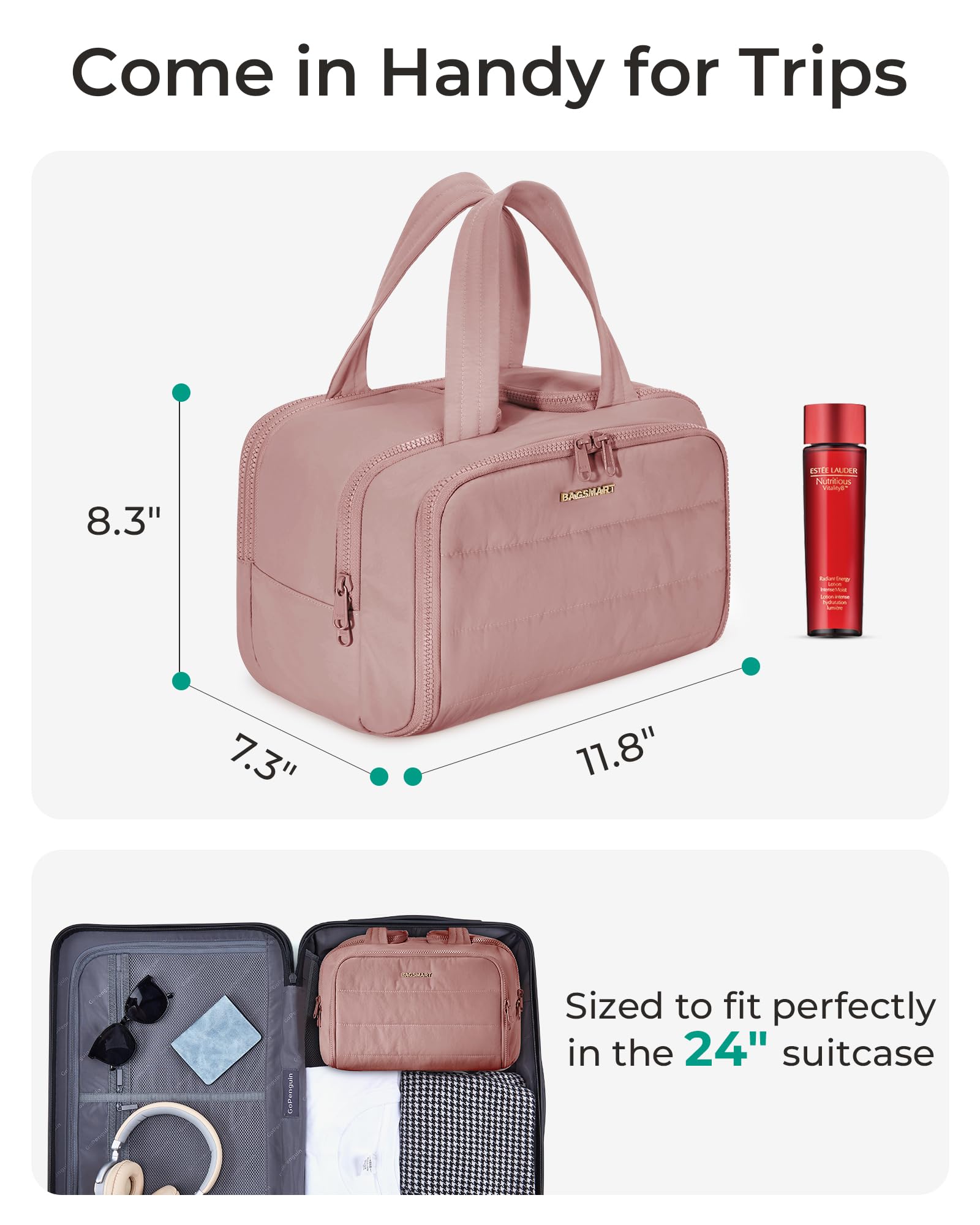 Large Travel Toiletry Bag for Women – Puffy Cosmetic Organizer with Multiple Compartments