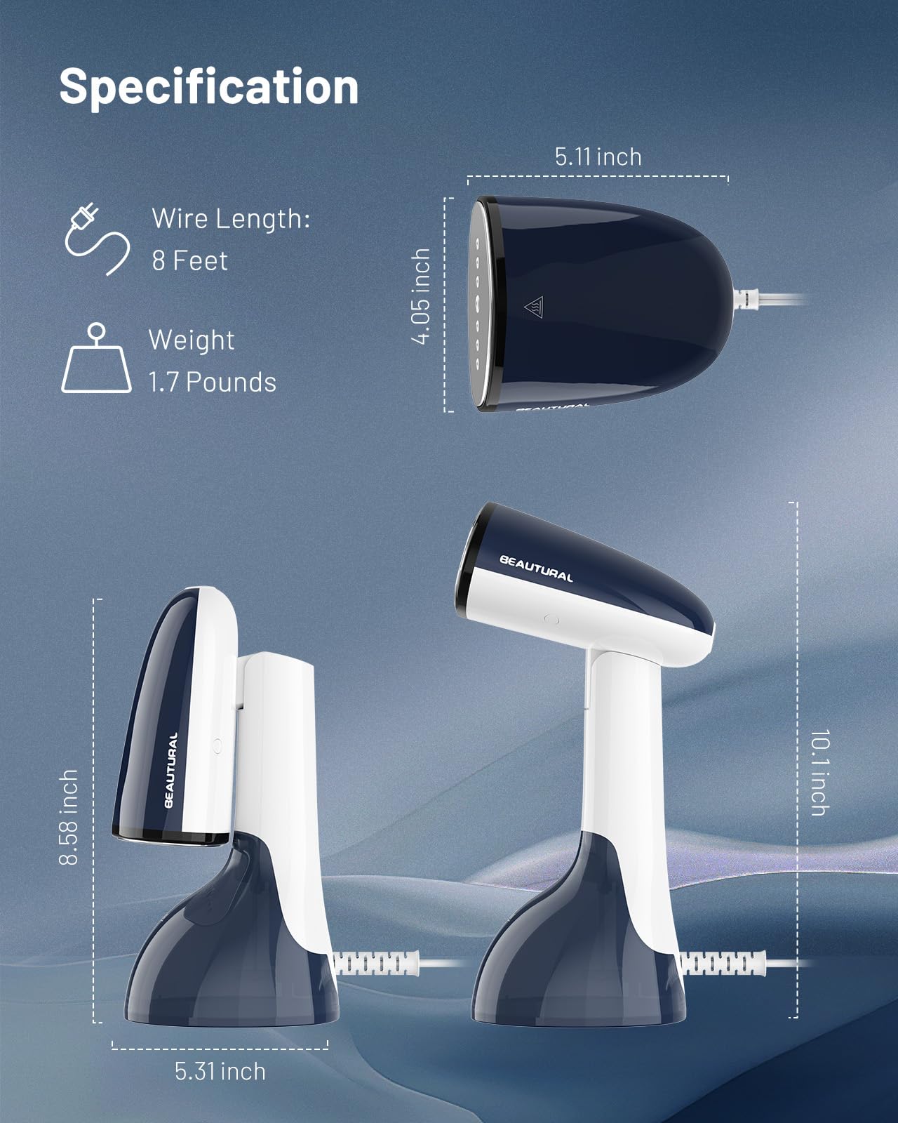 Professional Blue & White Handheld Garment Steamer 1200W Fast Heat Leak-Proof Portable Fabric Wrinkle Remover