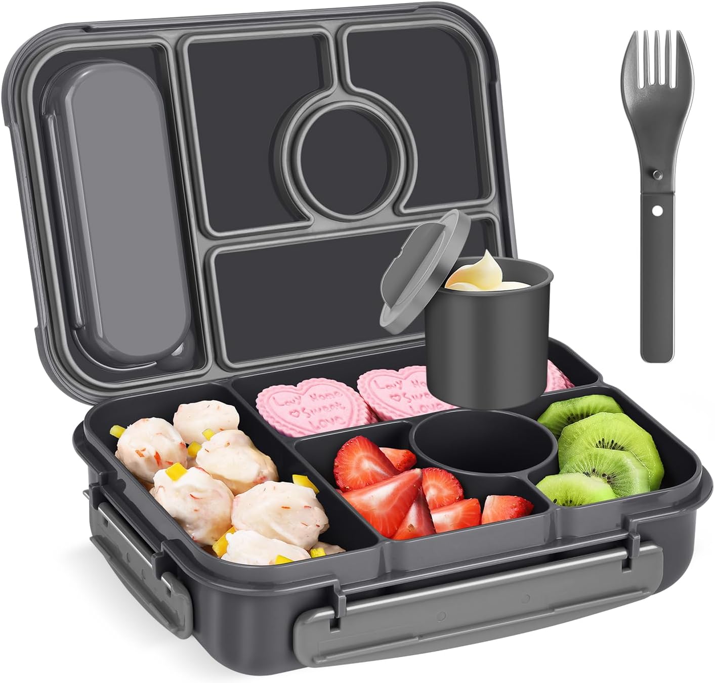 Blue 5-Compartment Bento Box with Sauce Container