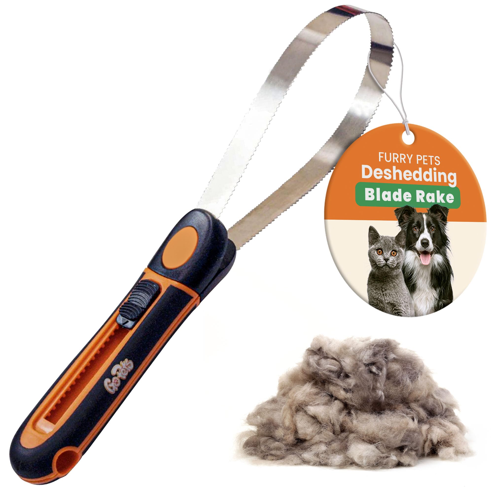 GoPets Professional Deshedding Blade Rake with Adjustable Stainless Steel Comb, Undercoat Grooming Tool for Dogs and Cats
