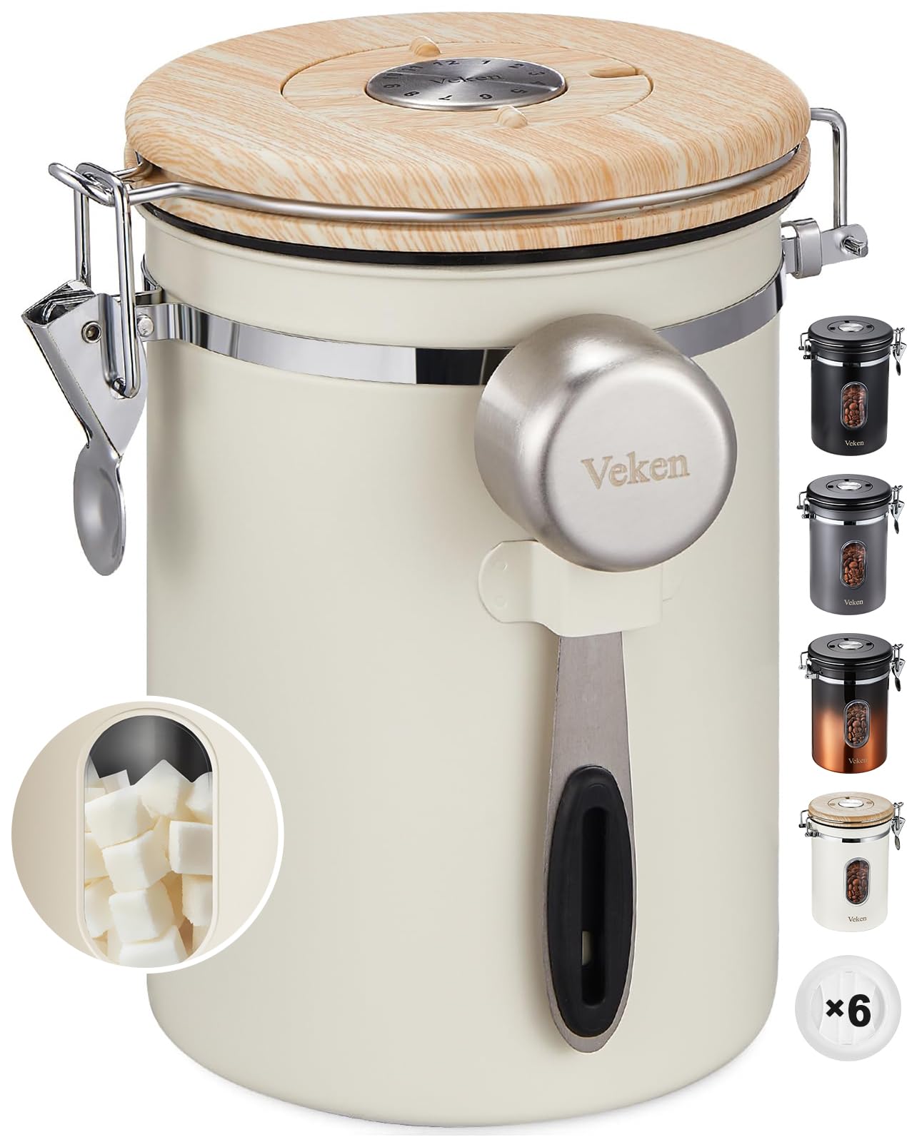 Stainless Steel Coffee Canister with CO₂ Valve – Airtight Coffee Bean Storage with Date Tracker, Window & Scoop