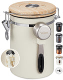 Stainless Steel Coffee Canister with CO₂ Valve – Airtight Coffee Bean Storage with Date Tracker, Window & Scoop
