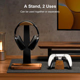 UPERGO Walnut Wood Headset Stand with Gaming Controller Holder & Storage Base for PS5, Xbox and Desk Setup Organization