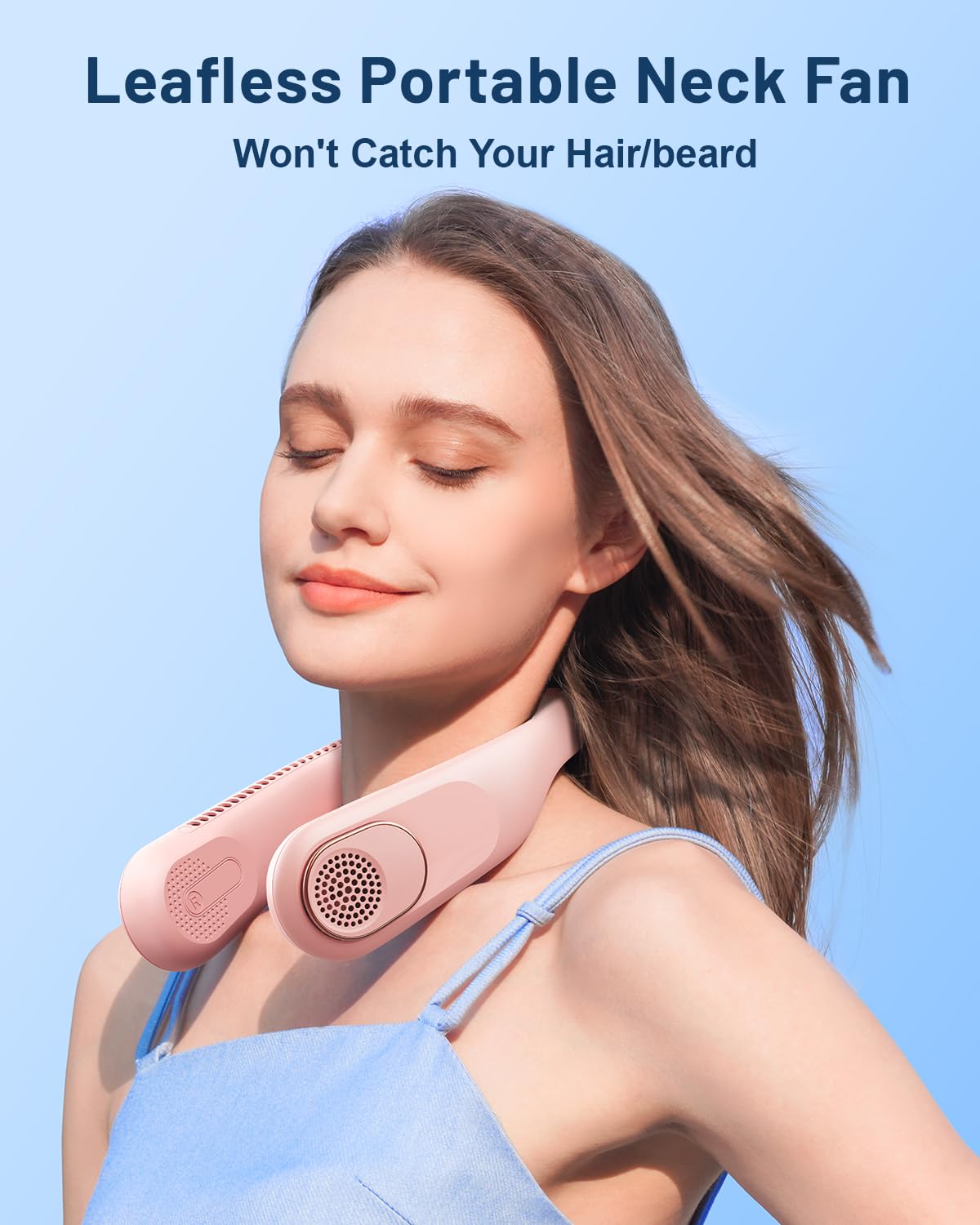 Bladeless Rechargeable Neck Fan – Hands-Free Portable Cooling Fan with 3 Speeds (A5 Pink)