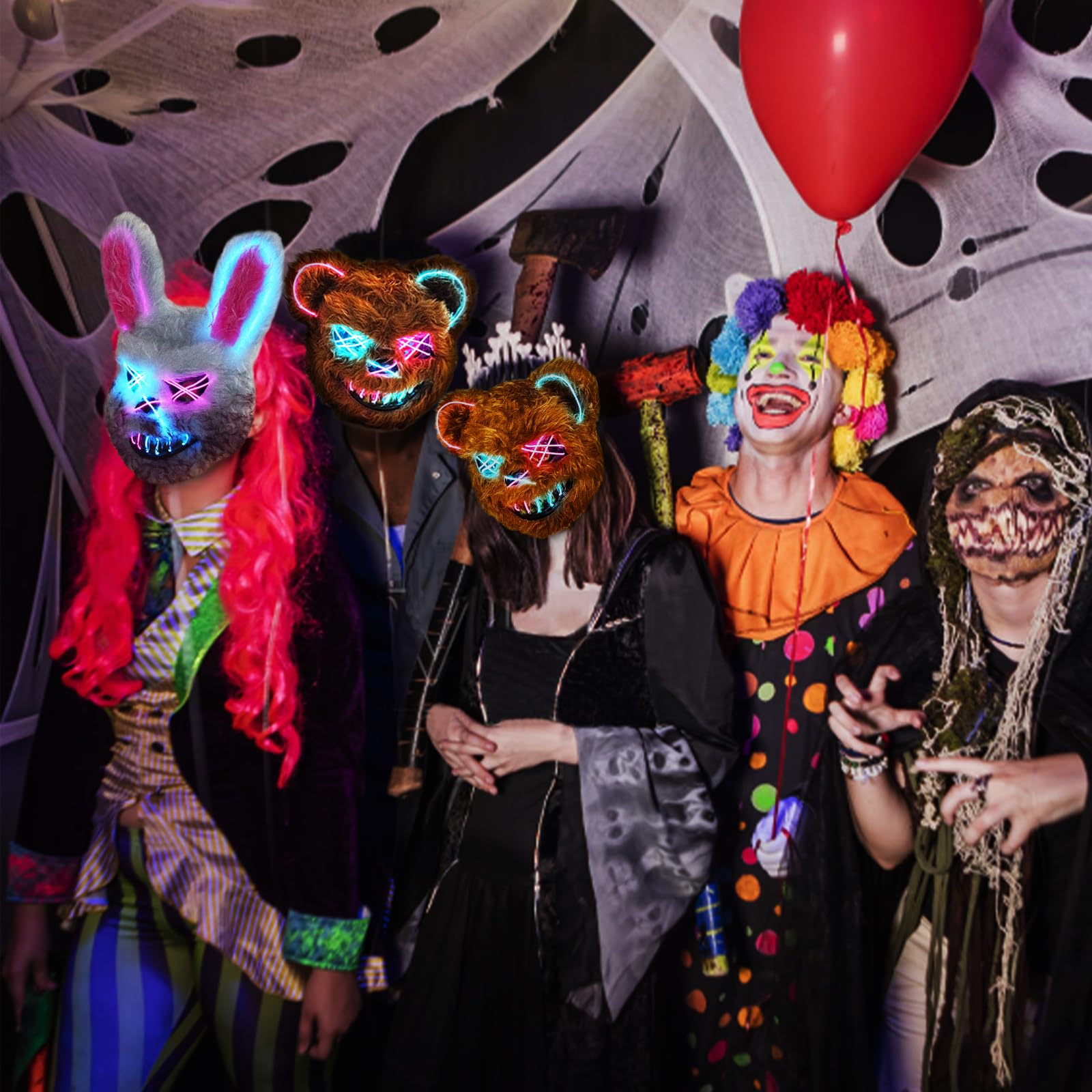 LED Light-Up Bloody Bear Mask – Scary Halloween Horror Mask with Flashing Modes, Adjustable Fit for Adults & Kids